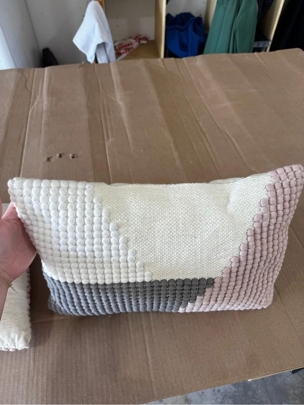 Geometric Textured Throw Pillow Pair in Pink, Gray & Cream